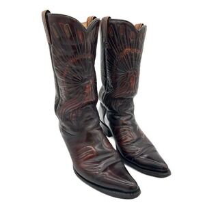 Vintage Texas Cowboy Boots Men's Size 8.5D Sunburst Stitch Leather Western